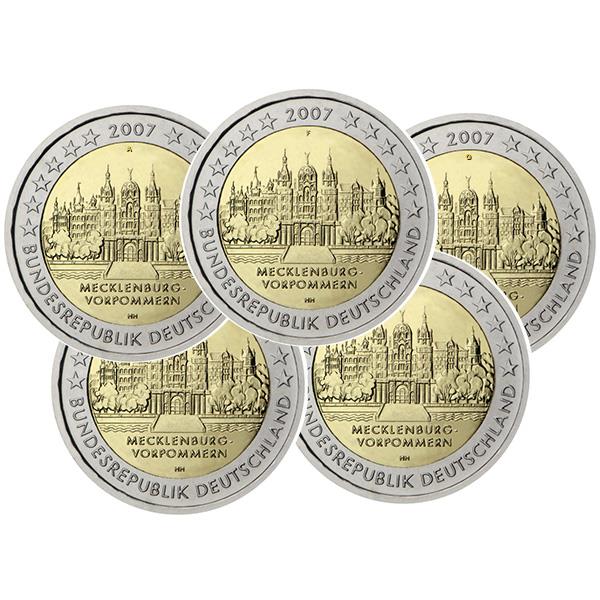 2 EURO COMMEMORATIVE 2007 : ALLEMAGNE (château de SCHWERIN les 5 pièces) -  Yvert et Tellier - Philatélie et Numismatique
